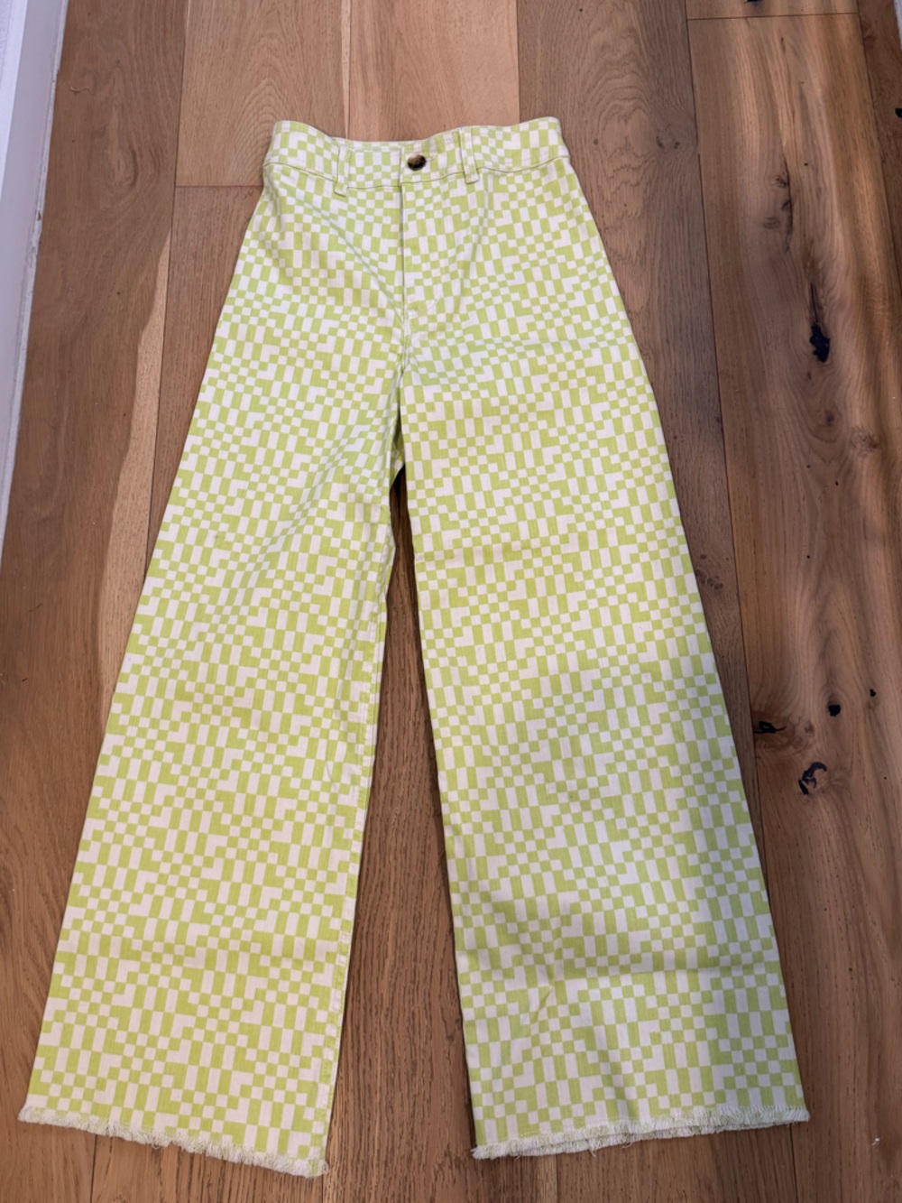 Billabong Women's Checkerboard Wide Leg Jeans - Lime & White